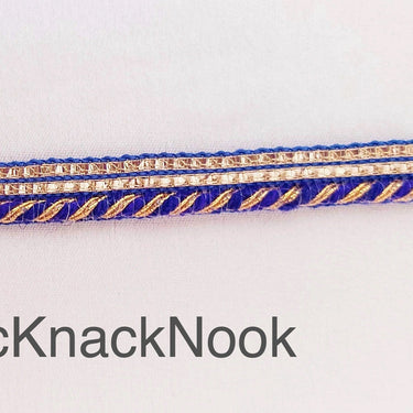 Wholesale Royal Blue / Black And Gold Stripes Piping Cord trim With Glitter Gold Piping, Approx. 10 mm wide, 9 Yards Trim